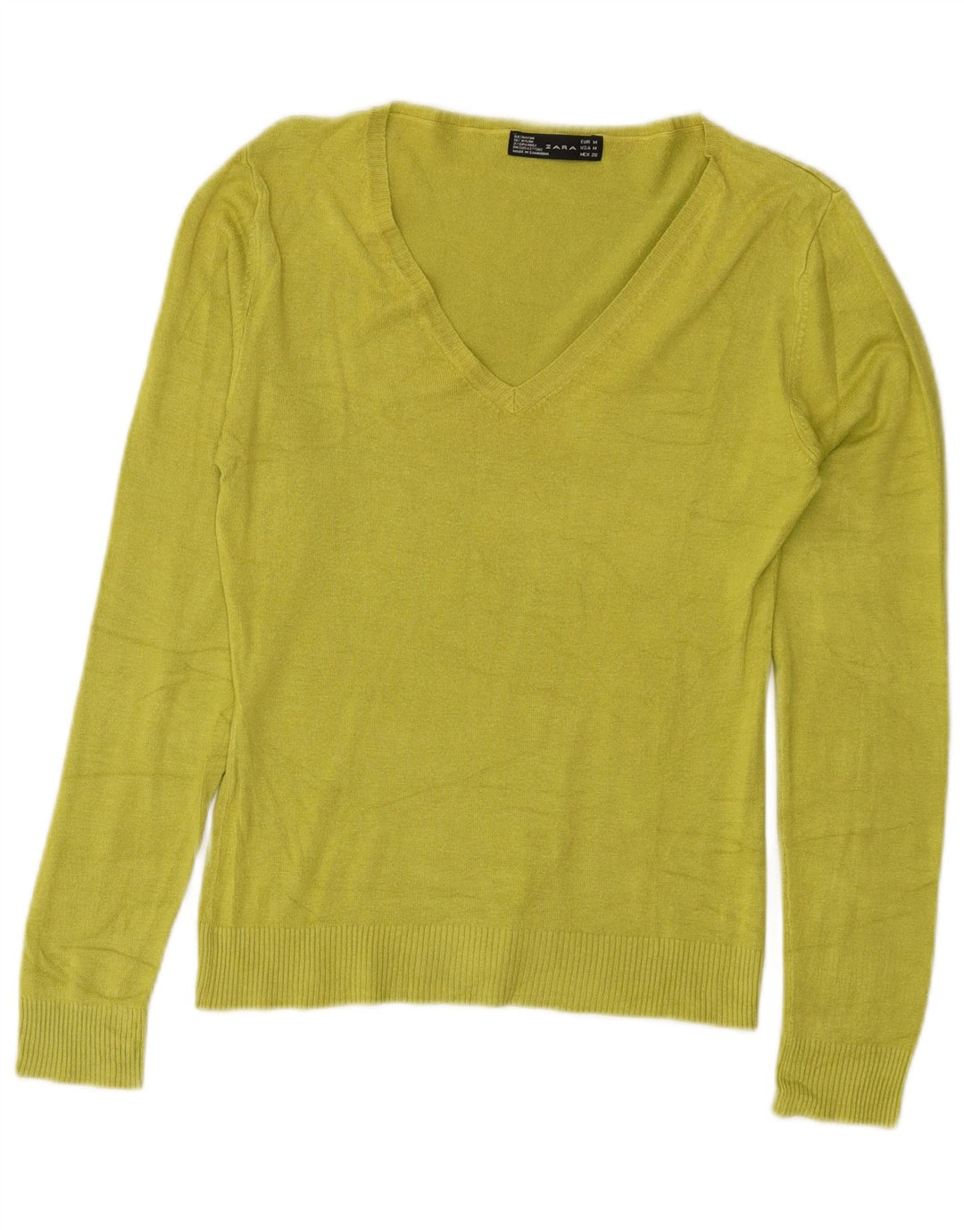 Suéter feminino Zara com decote em V Reino Unido 12 rayon verde médio