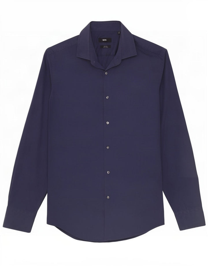 Hugo Boss Mens Slim Fit Camisa Tamanho 40 15 3/4 Médio Azul Marinho