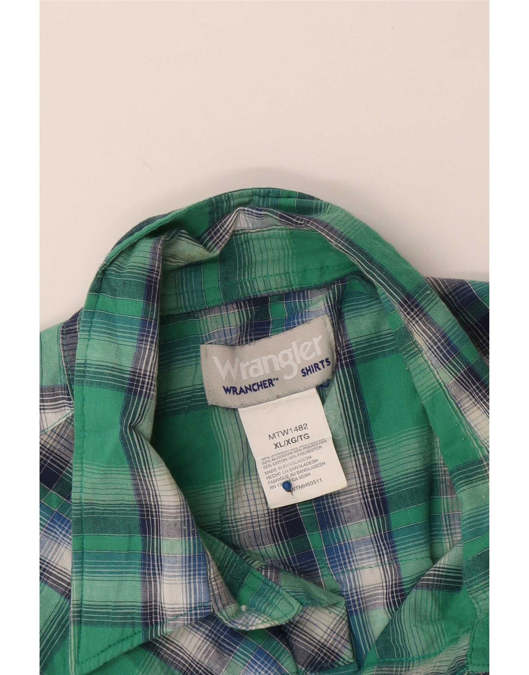 Camisa Wrangler masculina de manga curta XL verde algodão xadrez