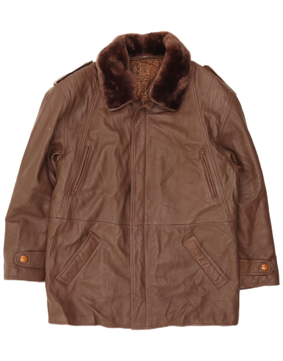 Jaqueta de couro masculina vintage IT 52 XL couro marrom