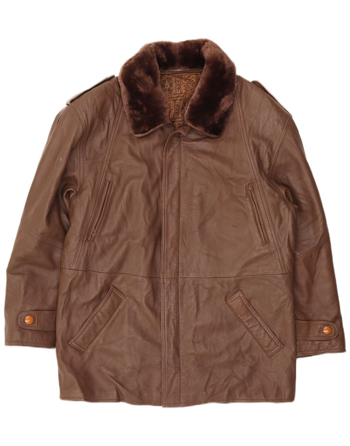 Jaqueta de couro masculina vintage IT 52 XL couro marrom