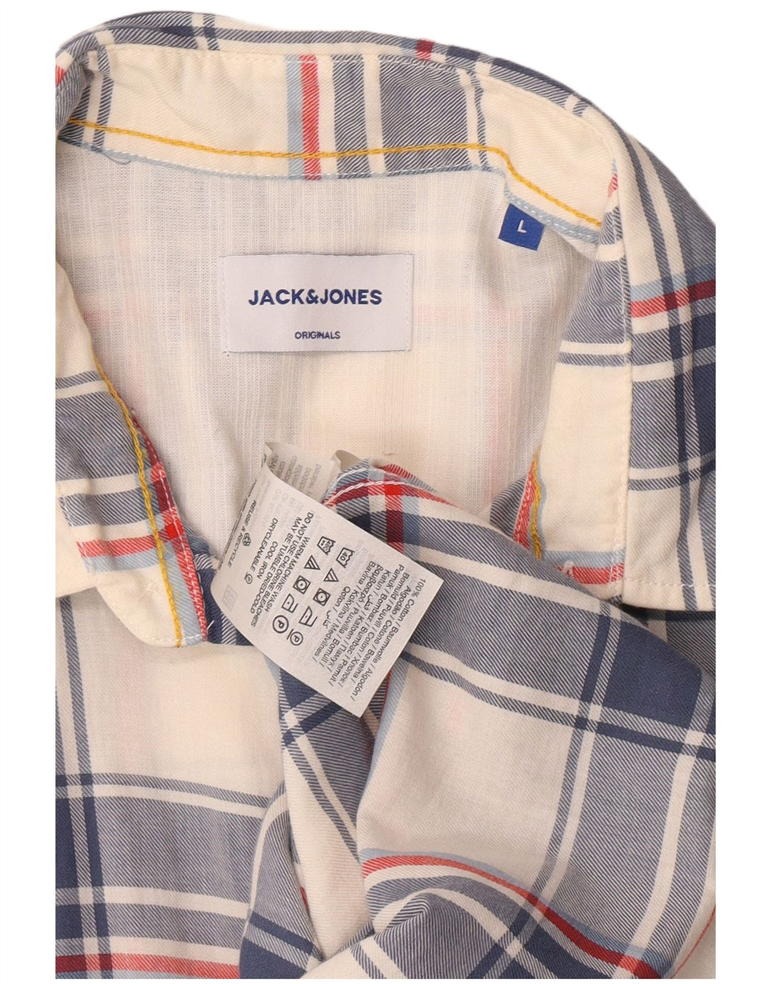 Camisa masculina de manga curta Jack & Jones grande algodão xadrez azul
