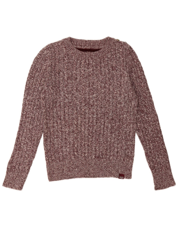 Superdry Womens Boat Neck Jumper Sweater UK 14 Medium Burgundy Flecked