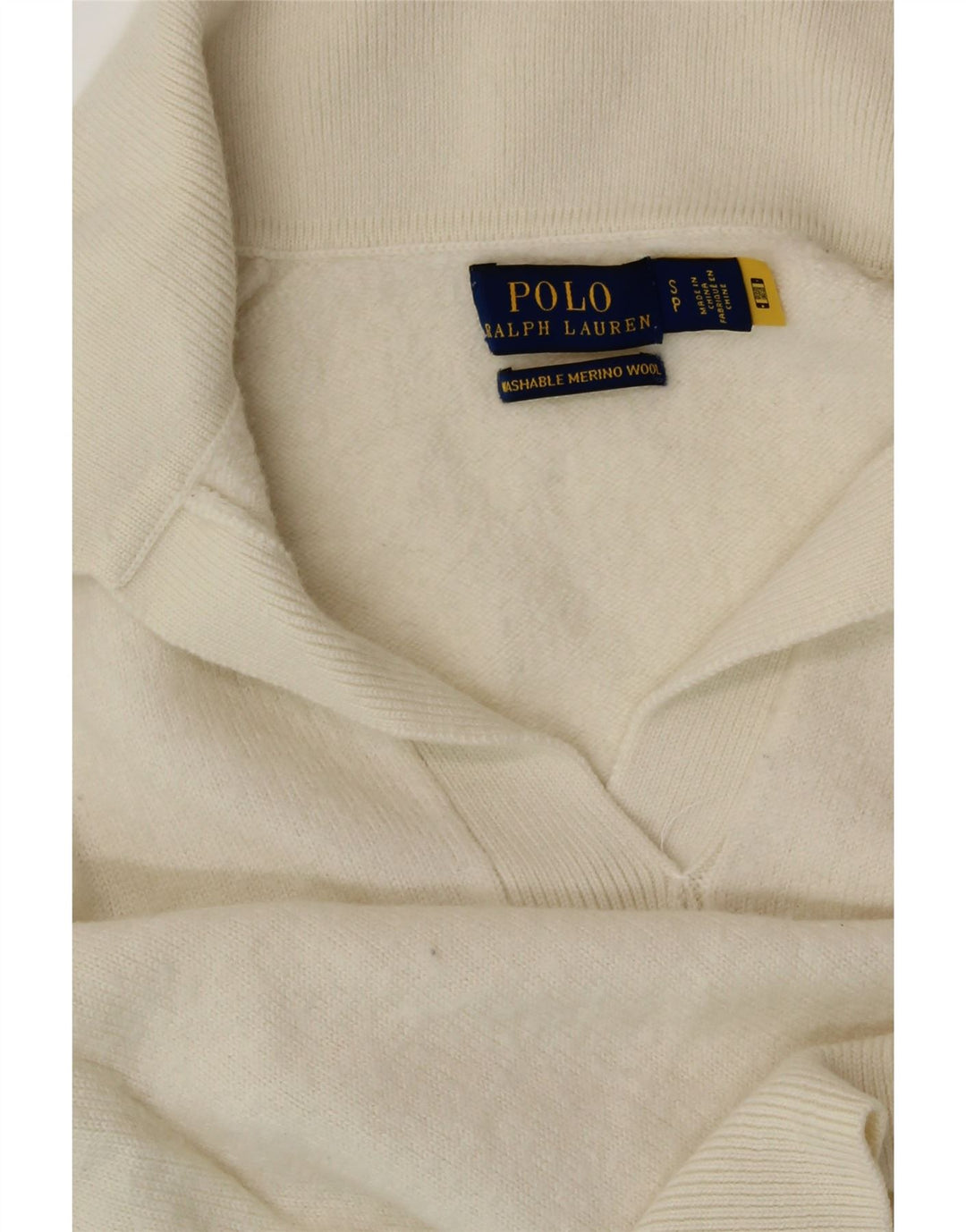 Suéter feminino POLO RALPH LAUREN com gola polo, tamanho pequeno, off white