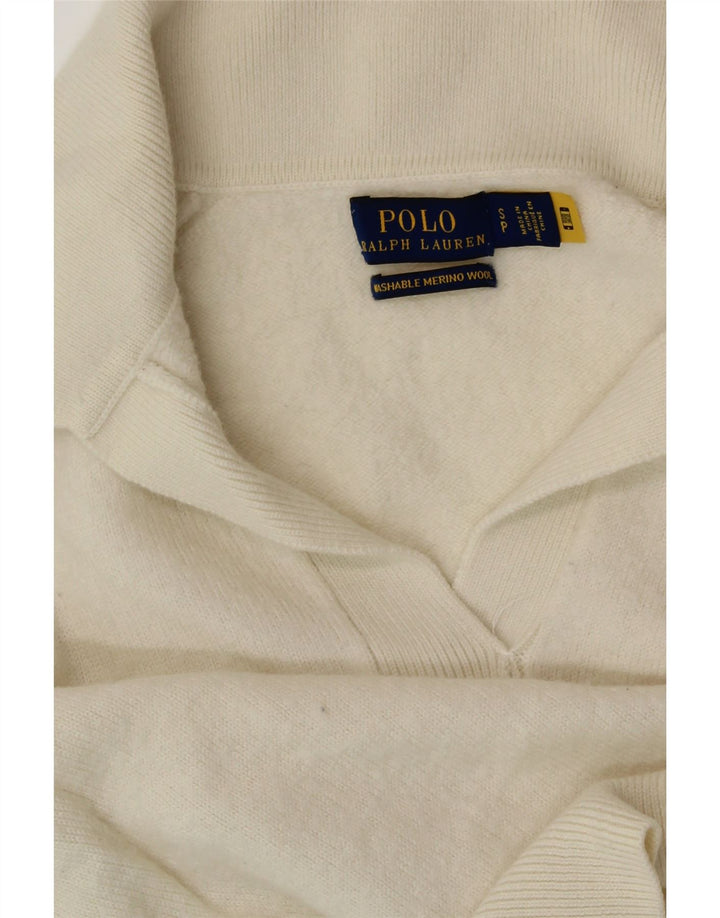 Suéter feminino POLO RALPH LAUREN com gola polo, tamanho pequeno, off white