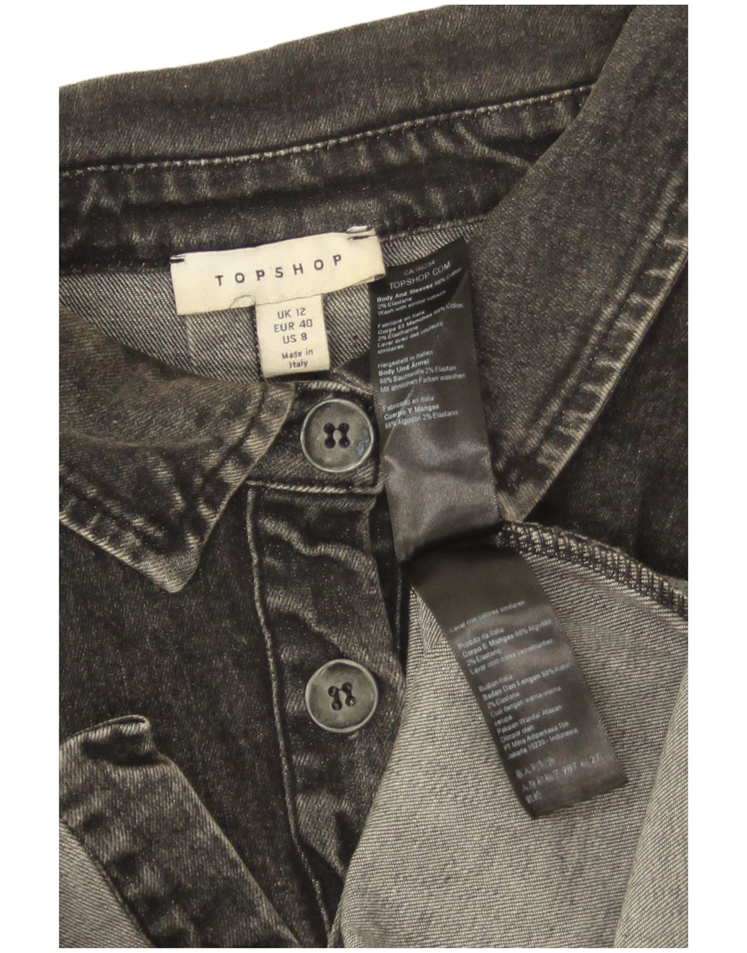 Camisa jeans feminina Topshop Reino Unido 12 algodão cinza médio