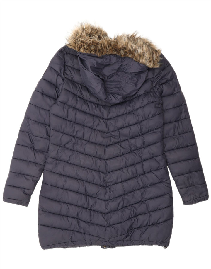 Casaco acolchoado com capuz feminino SUPERDRY UK 14 médio azul marinho nylon