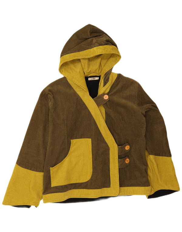 Jaqueta feminina de veludo com capuz Coline UK 16 grande bloco colorido cáqui