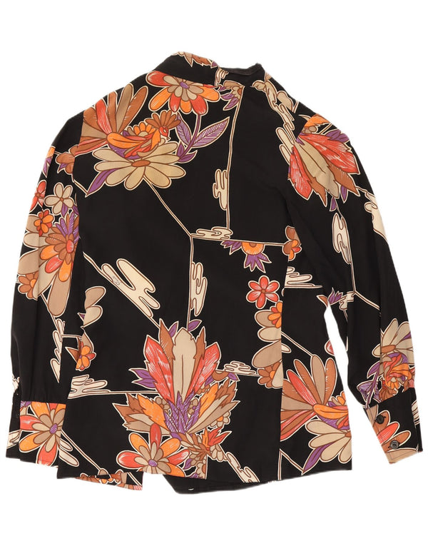 Blusa camisa feminina Pancaldi & B UK 10 pequena preta floral retrô
