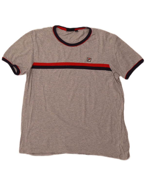 Camiseta feminina FILA UK 18 XL algodão listrado cinza