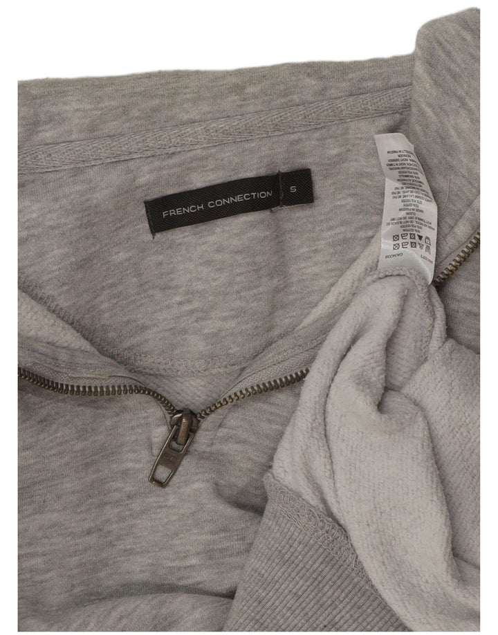 FRENCH CONNECTION Suéter masculino com zíper e gola pequena cinza manchado