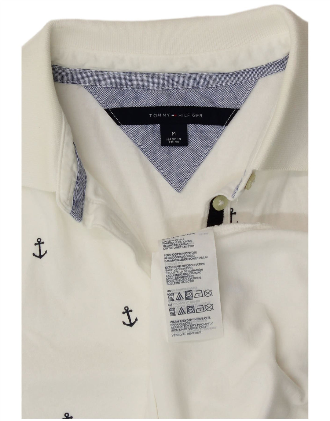 Camisa polo feminina Tommy Hilfiger UK 12 médio branco manchado algodão náutico
