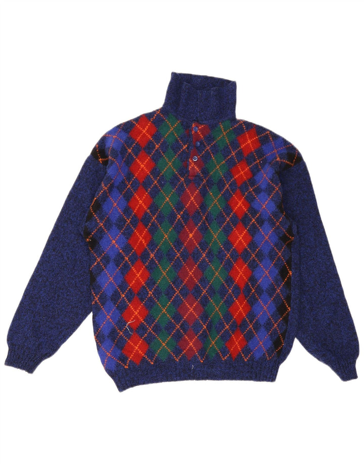 Suéter masculino Benetton com gola polo IT 48 pequeno azul argyle/lã diamante