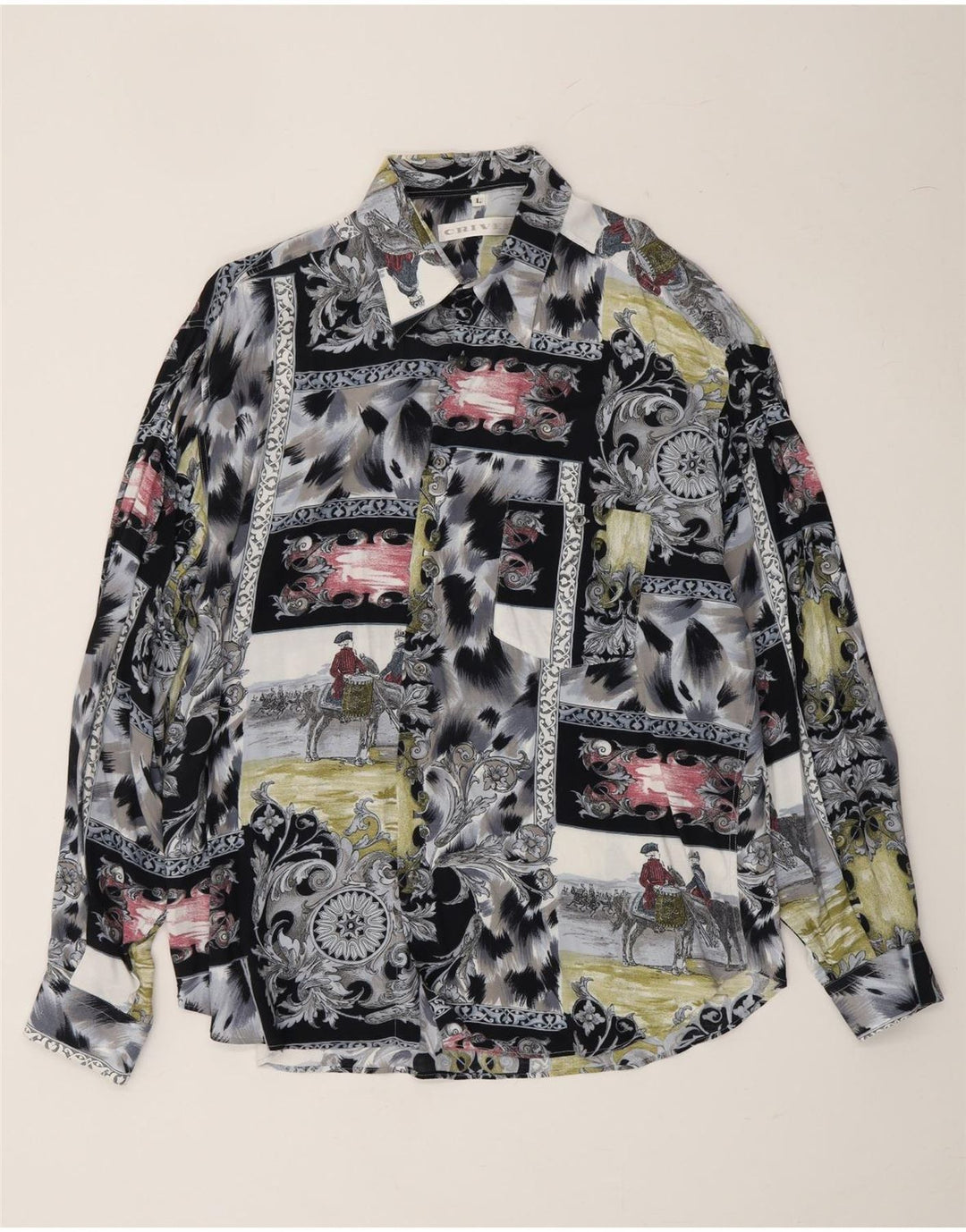 Camisa masculina CRIVER com estampa abstrata grande viscose cinza