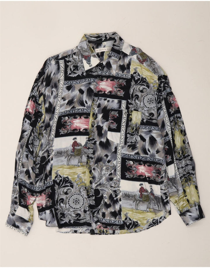 Camisa masculina CRIVER com estampa abstrata grande viscose cinza