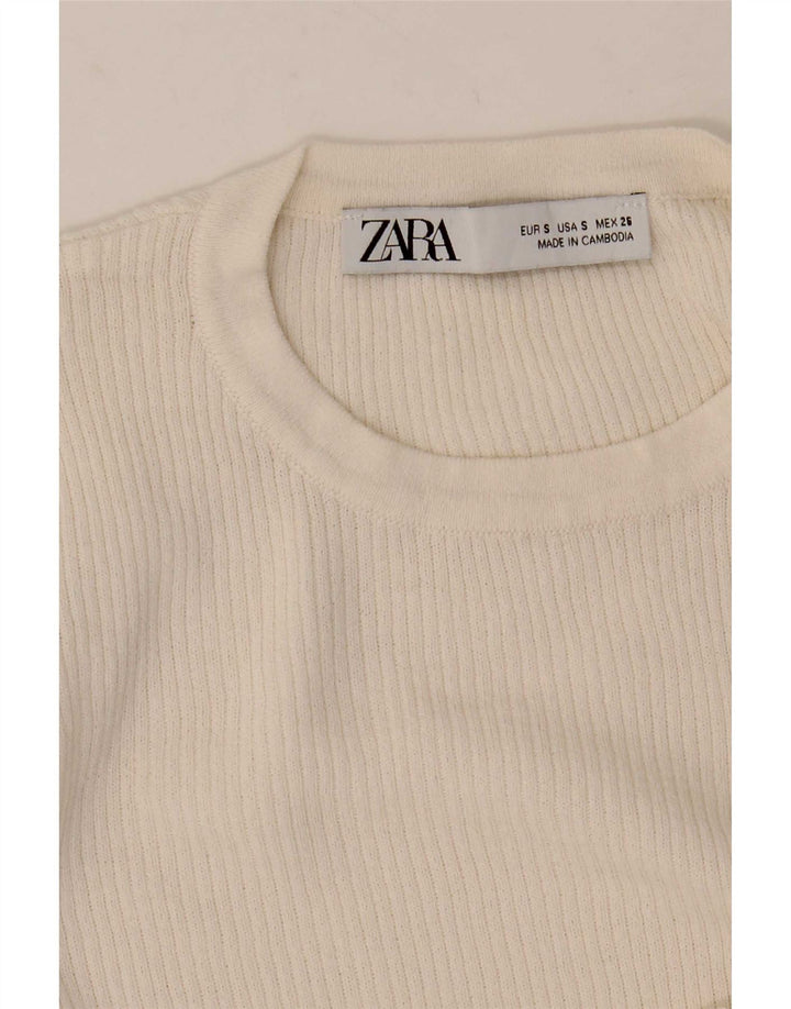 Zara Top feminino de um ombro manga comprida Reino Unido 8 pequeno branco