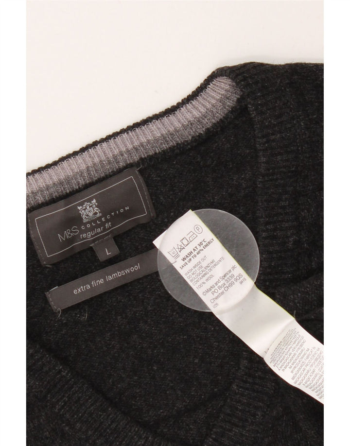 Suéter masculino Marks & Spencer com ajuste regular e decote em V, grande lã preta