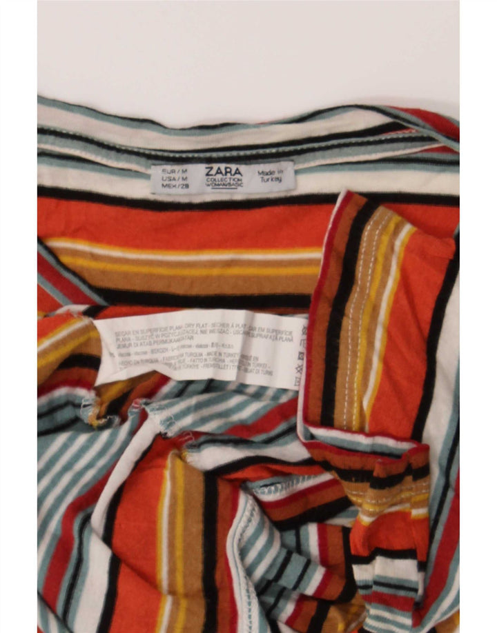 Camiseta feminina Zara UK 12 média listrada multicolorida viscose