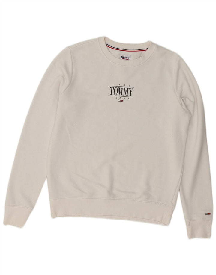 Suéter feminino TOMMY HILFIGER gráfico oversized UK 6 XS branco