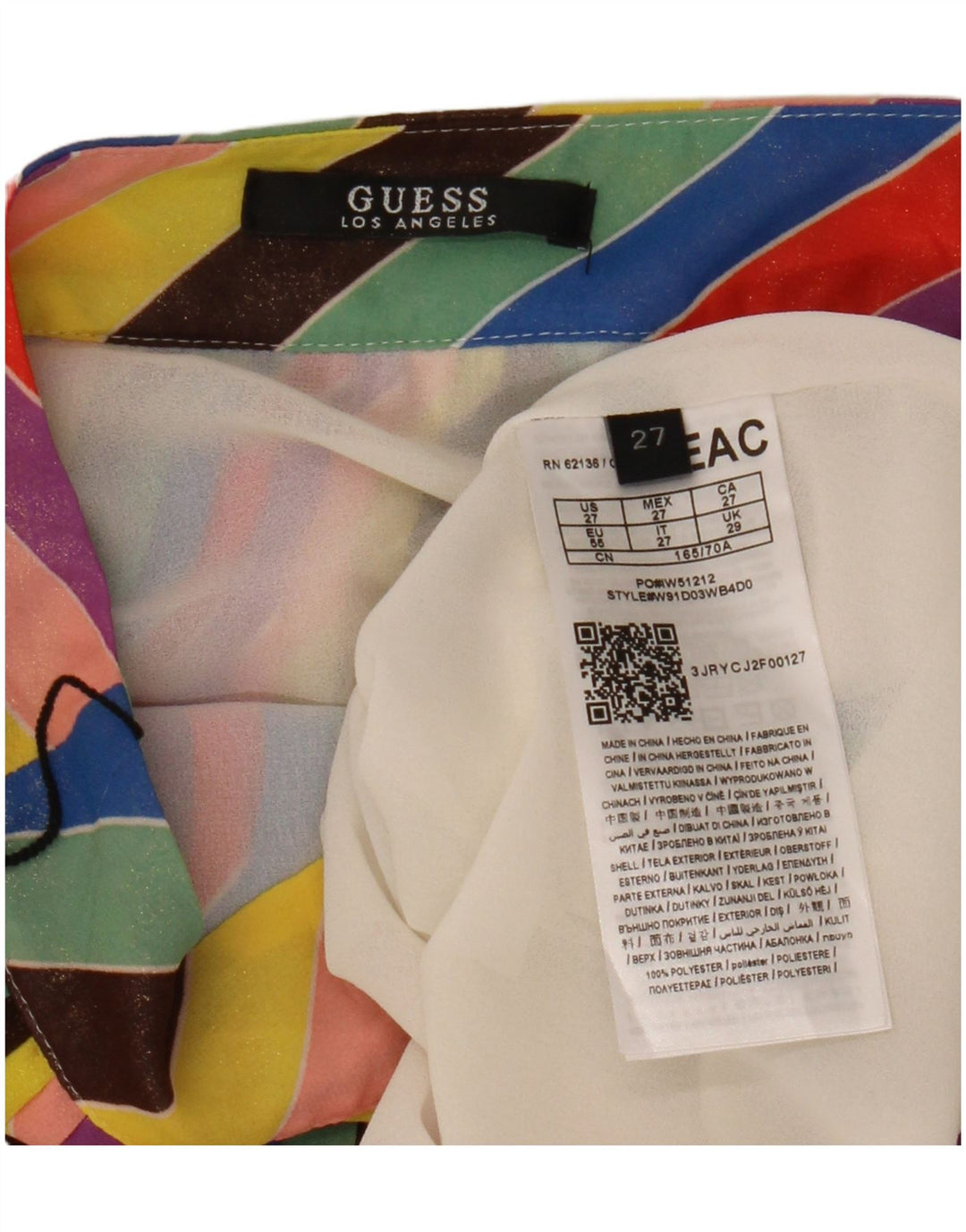 Saia plissada feminina GUESS W27 pequena listrada multicolorida