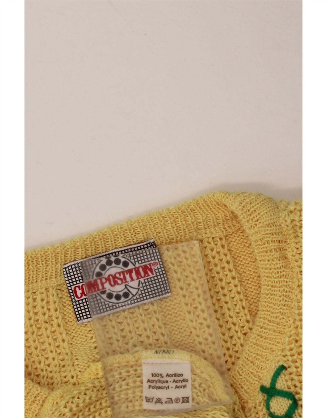 Suéter feminino VINTAGE com gola canoa Reino Unido 12 acrílico amarelo médio