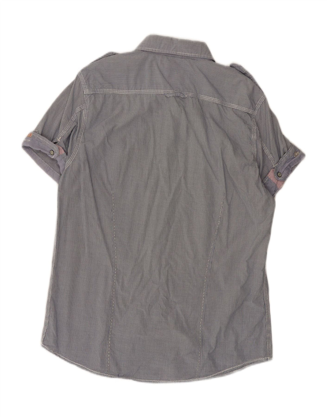 SCOTCH & SODA Camisa militar masculina de manga curta grande algodão guingão azul