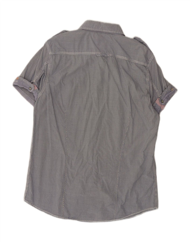 SCOTCH & SODA Camisa militar masculina de manga curta grande algodão guingão azul