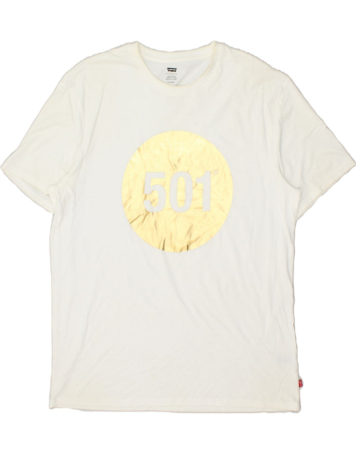 LEVI'S Mens Tall Graphic T-Shirt Top XL White Cotton Vintage Levi's and Second-Hand Levi's from Messina Hembry 
