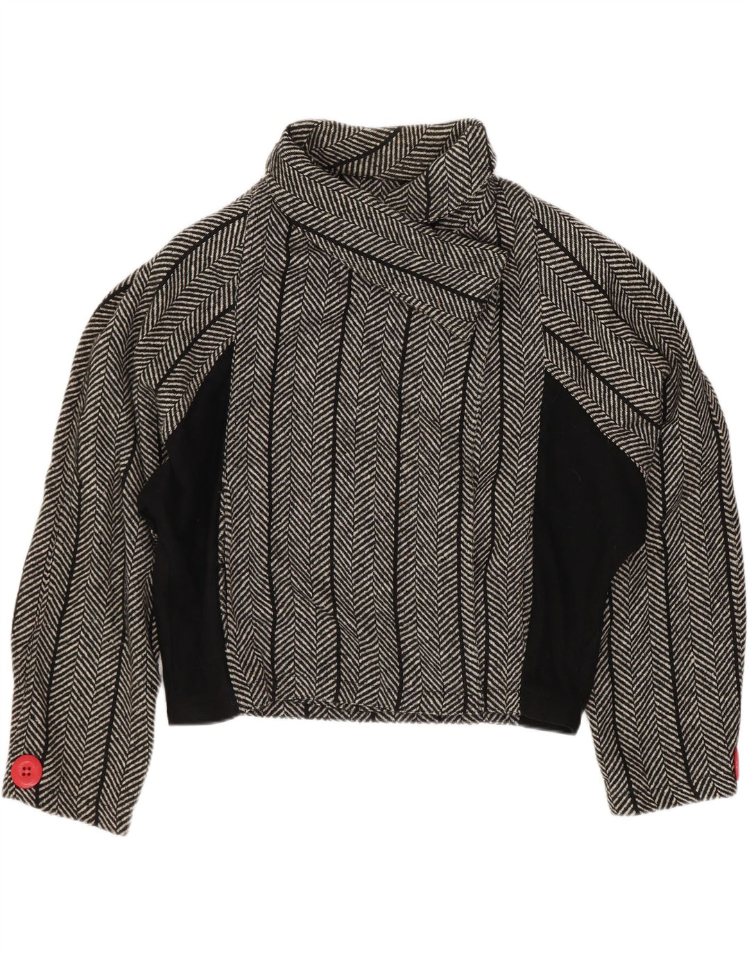 Jaqueta blazer feminina vintage Batwing US 1 XS lã espinha de peixe preta