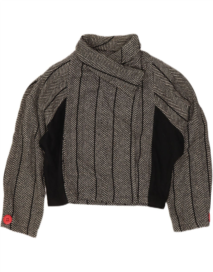 Jaqueta blazer feminina vintage Batwing US 1 XS lã espinha de peixe preta
