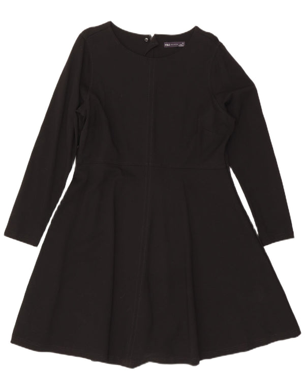 Vestido feminino Marks & Spencer manga comprida evasê UK 18 XL preto viscose
