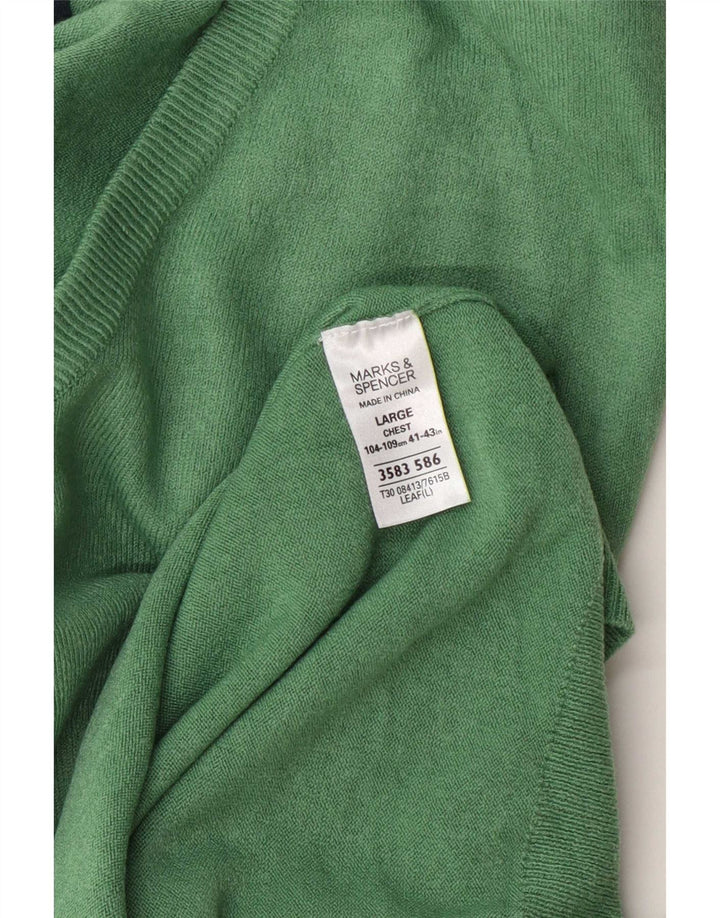 Suéter masculino Marks & Spencer com decote em V grande acrílico verde