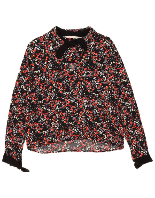 Blusa feminina de manga comprida Zara UK 14 viscose floral preta média