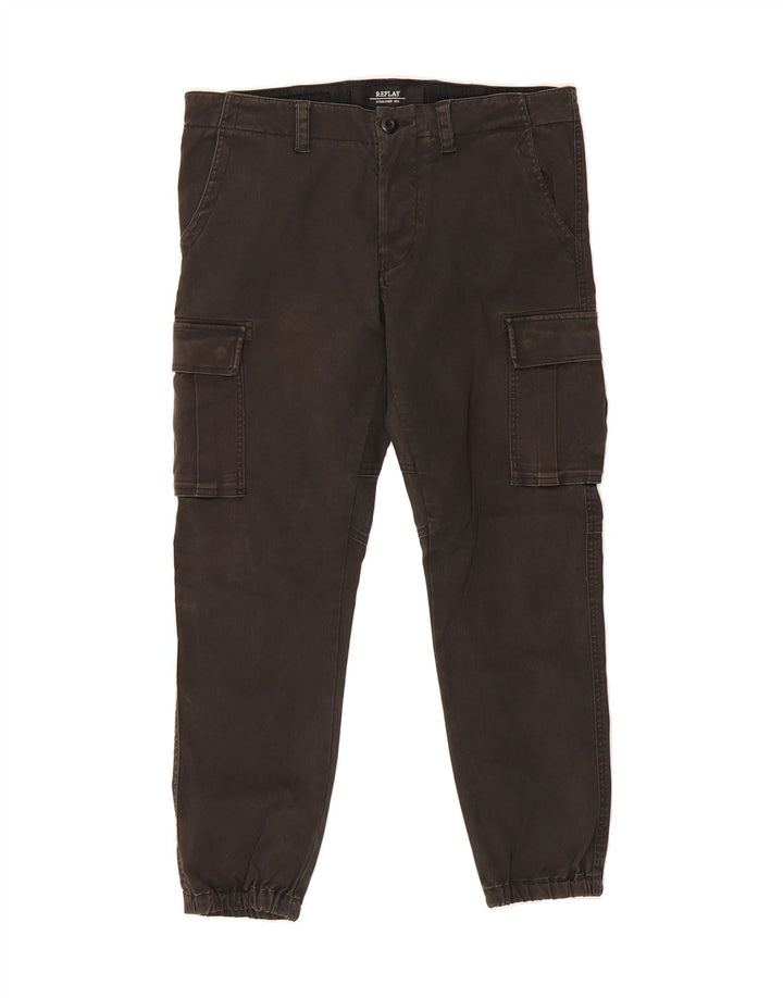 REPLAY Mens Joggers Cargo Trousers W28 L27 Khaki Cotton Vintage Replay and Second-Hand Replay from Messina Hembry 