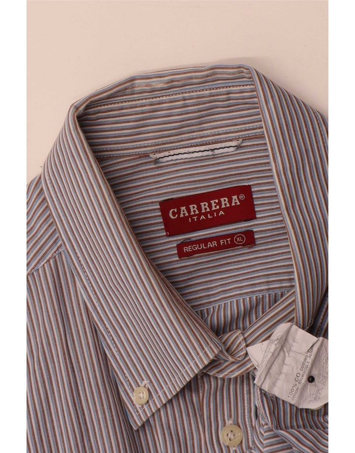 Camisa masculina Carrera Regular Fit XL azul risca de giz algodão