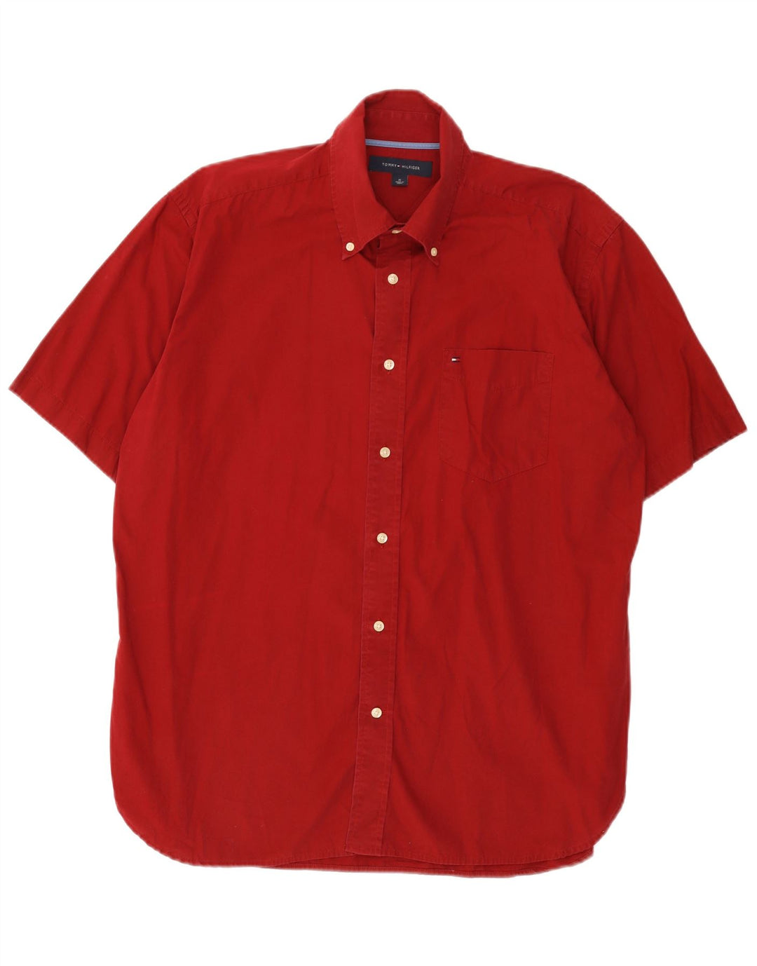 Tommy Hilfiger Camisa masculina de manga curta médio vermelho algodão clássico