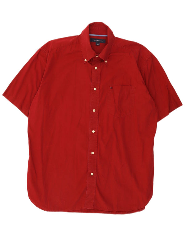 Tommy Hilfiger Camisa masculina de manga curta médio vermelho algodão clássico