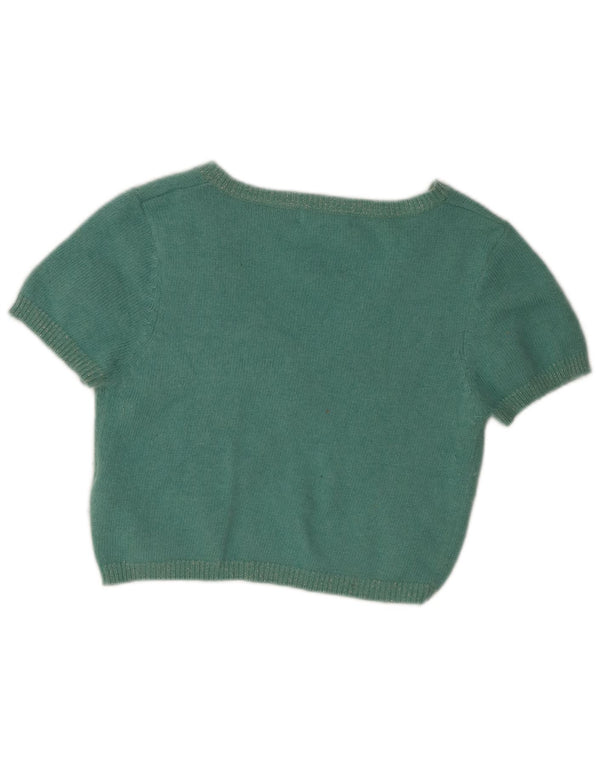 Topshop feminino de manga curta com corte cardigan UK 12 nylon verde médio