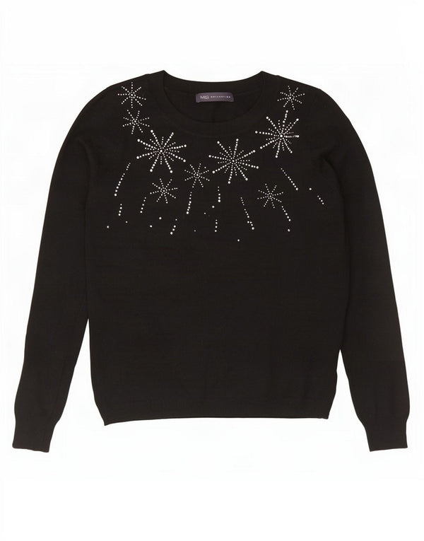 Suéter feminino Marks & Spencer com gola canoa e gola redonda Reino Unido 12 médio preto