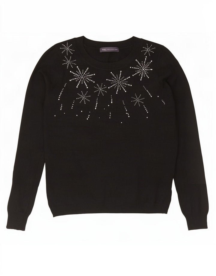 Suéter feminino Marks & Spencer com gola canoa e gola redonda Reino Unido 12 médio preto