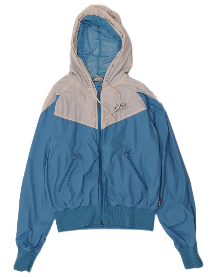 Jaqueta de chuva feminina Nike com capuz Reino Unido 10/12 azul médio colorblock nylon