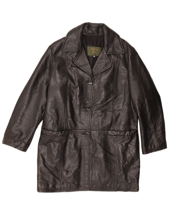 Casaco de couro feminino vintage IT 44 médio preto