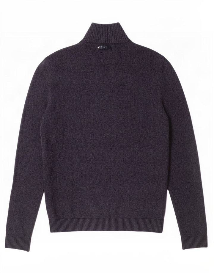 Suéter masculino Hollister com zíper e gola alta de algodão azul marinho médio