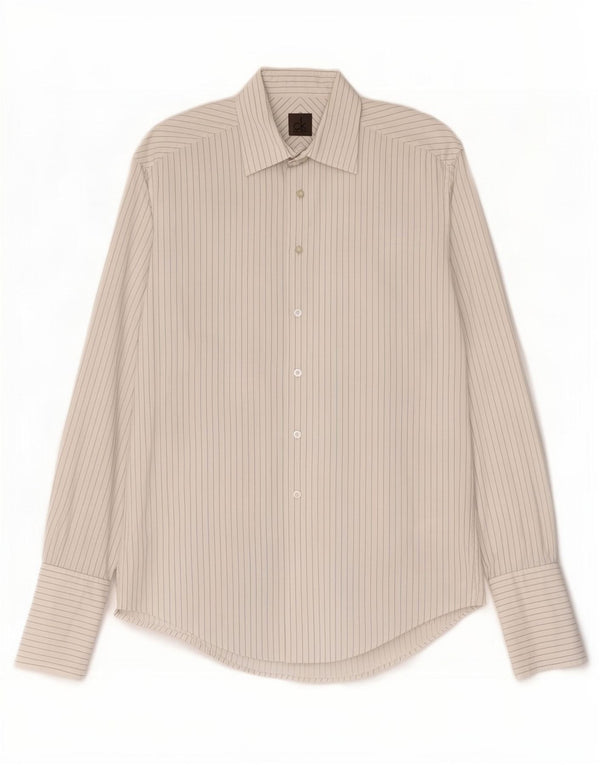 Calvin Klein Mens Formal Shirt Size 40 15 1/2 Medium White Pinstripe Cotton
