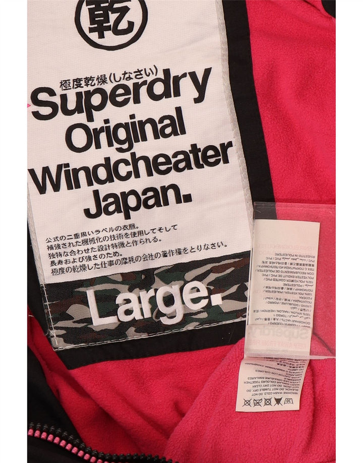 Jaqueta corta-vento feminina SUPERDRY com capuz e capuz UK 16 grande preta