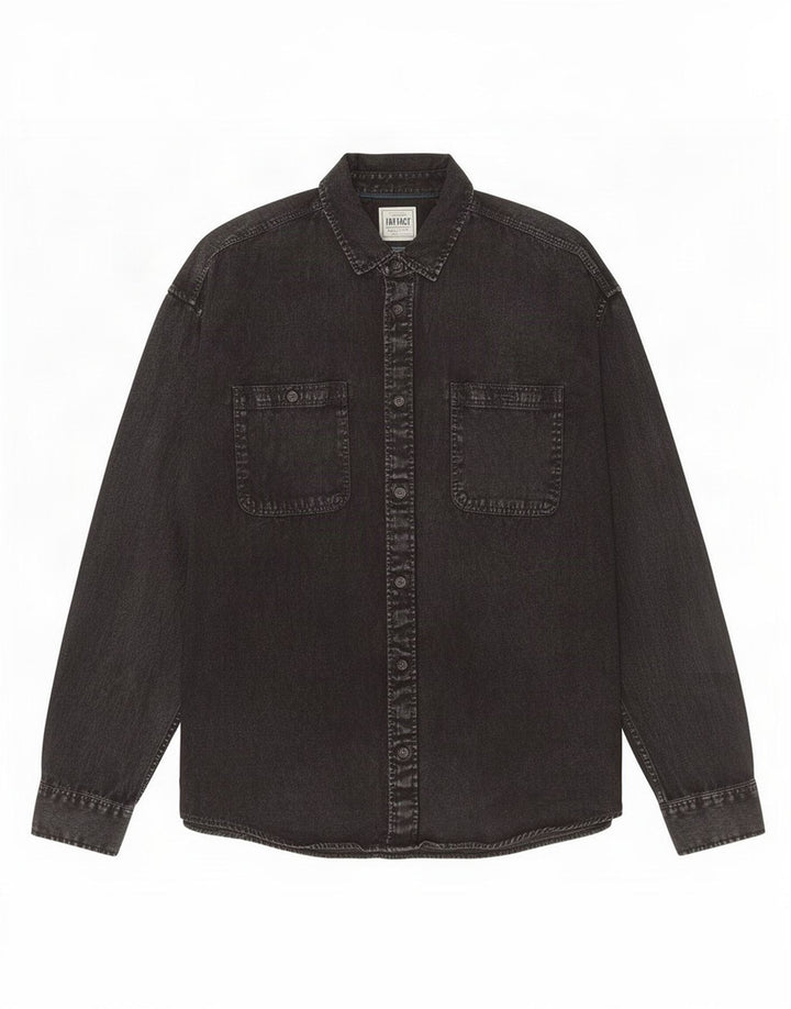 Camisa jeans masculina Fat Face grande algodão preto