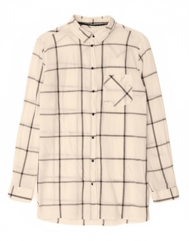 Camisa feminina Brugi UK 14 médio branco xadrez algodão