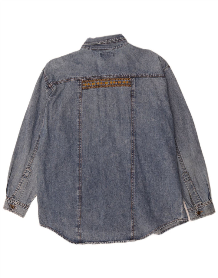 Camisa jeans masculina vintage grande azul