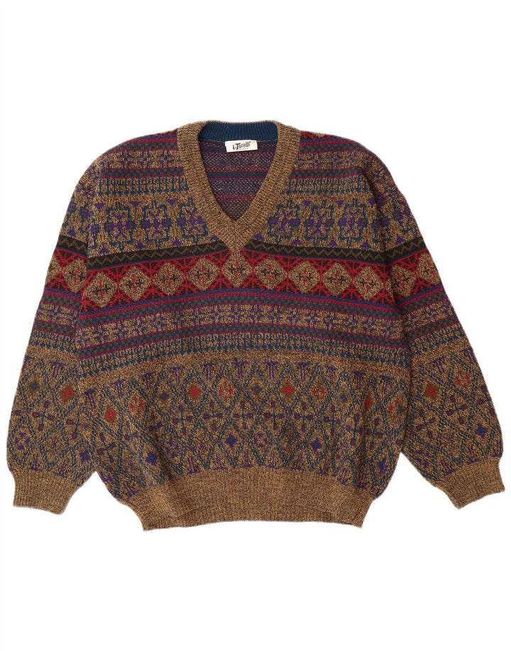 Suéter masculino L. TORELLI com decote em V IT 48 médio multicolorido Fair Isle