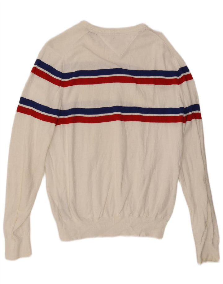 Suéter masculino Tommy Hilfiger com gola redonda e bloco colorido médio branco